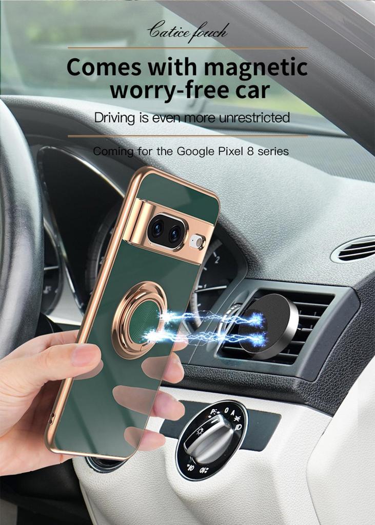 Compatible with Google Pixel 9 PRO XL: Electroplated Silicone Case with Magnetic Ring Holder for 8 PRO.