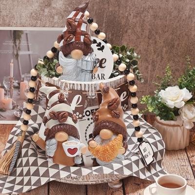 1/3PCS New Handmade Coffee Gnome Resin Christmas Ornament Dwarf Figurine Coffee Theme Coffee Mini Desktop Decor