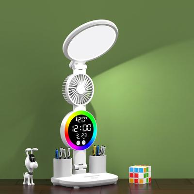 Şarj Edilebilir Masa Lambası Çalışma için, Masa Lambası Okuma Işığı Fanlı Led Masa Işığı, Led Saat Göstergeli Okuma Lambası