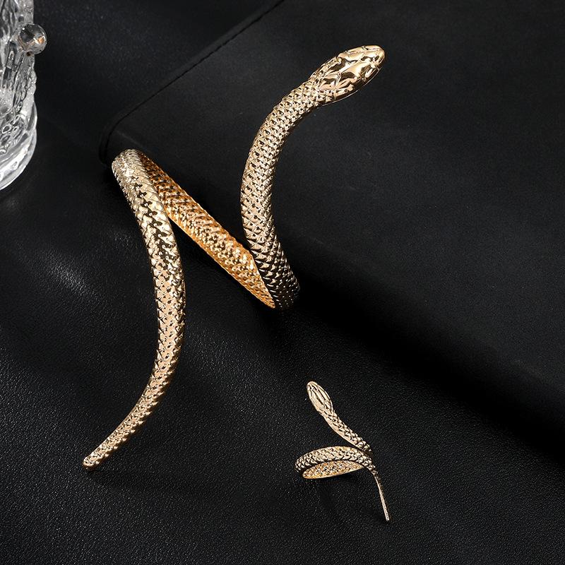 Exaggerated snake design bracelet jewelry snake opening adjustable ring set women