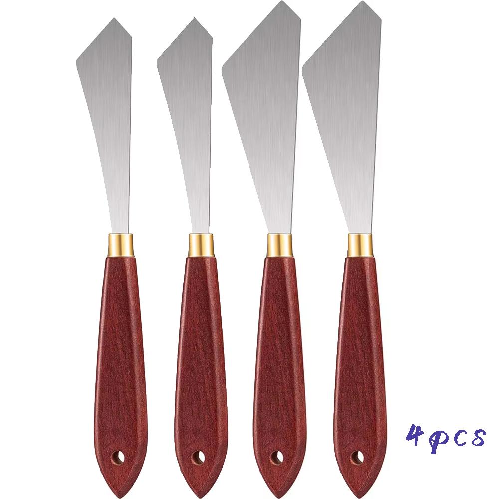 2/4 stuks Schildermes Set Schildermengschraper Roestvrij Staal Paletmes Schilderkunst Spatel met Houten Handvat Schilderen