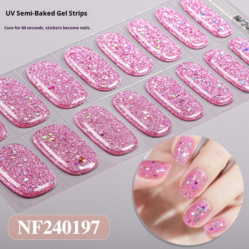 New Semi-cured Gel Nail Stickers with Glitter, Pure Glitter, and Whitening Effect; Semi-cured UV Nail Stickers.
