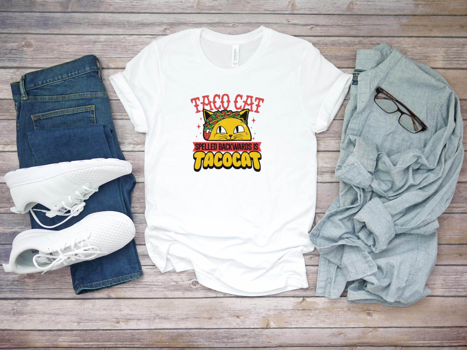 Mexican Cat Taco Cat Funny Animal Taco Short Sleeve White Men T-shirt D319 S