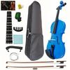 Silvio 4/4 Blue Violin - All Sizes, Beginner, Includes Case, Tuner, Rosin, Shoulder Rest, 2 Violin Bows, Extra Strings and Mute - Black - Suitable for