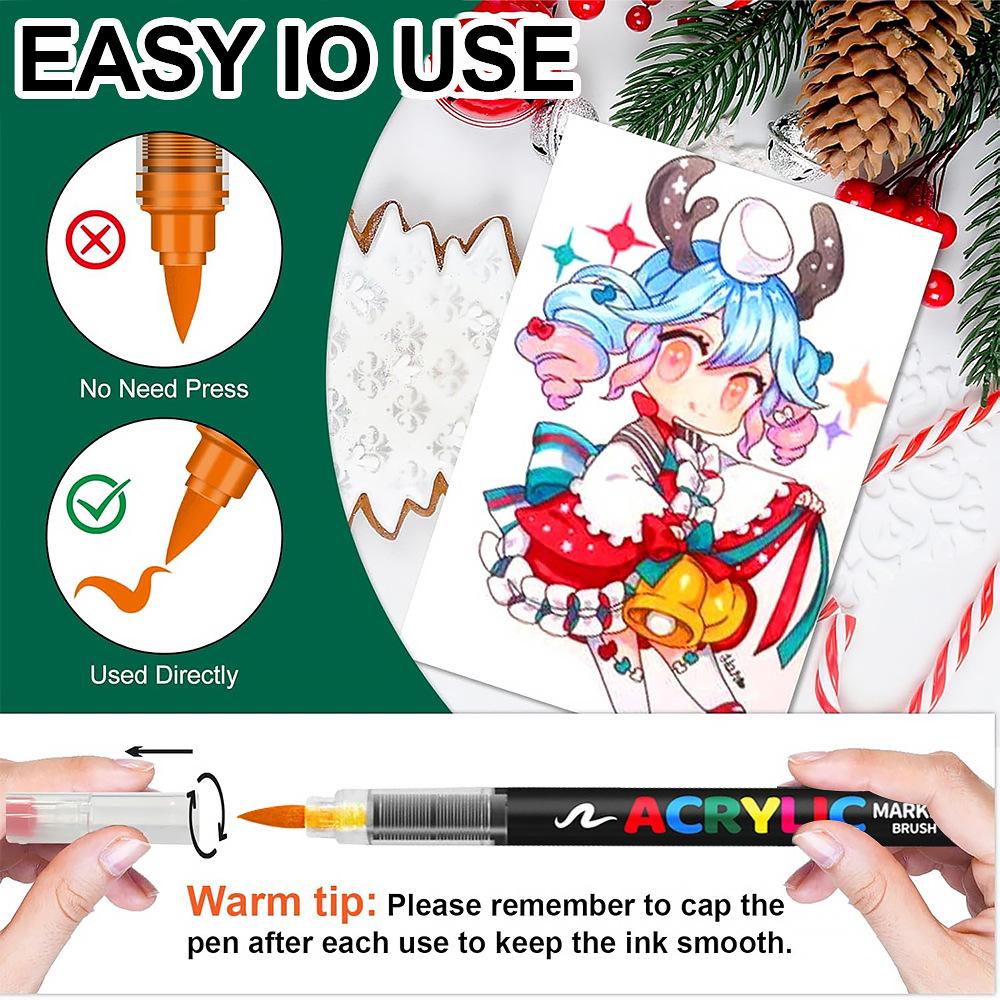 12-120 Colors Acrylic Paint Pens Markers Brush Tip Paint Markers For Rock Painting Wood Canvas Stone,Christmas Gift DIY Crafts