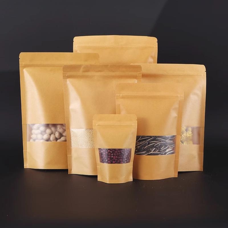 Kraft Paper Window Self Sealing Self Standing Bag Thickened Frosted Tea Bag Dried Fruit Snacks Moisture-proof Sealed Pocket Multiple Sizes Available
