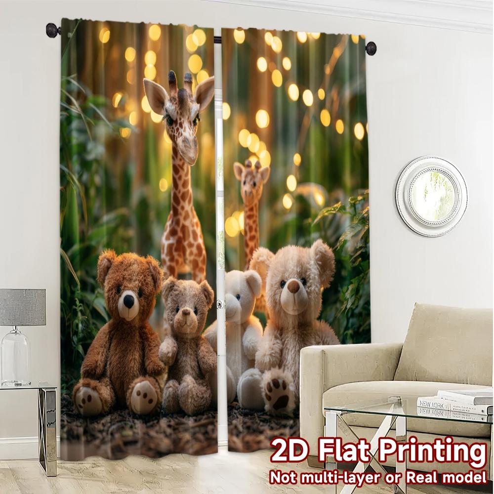 2pcs   2D FLAT PRINTING Curtains (Without Rod) Safari Friends(1) Popular Curtains&Window Treatment Versatile Polyester Fabric