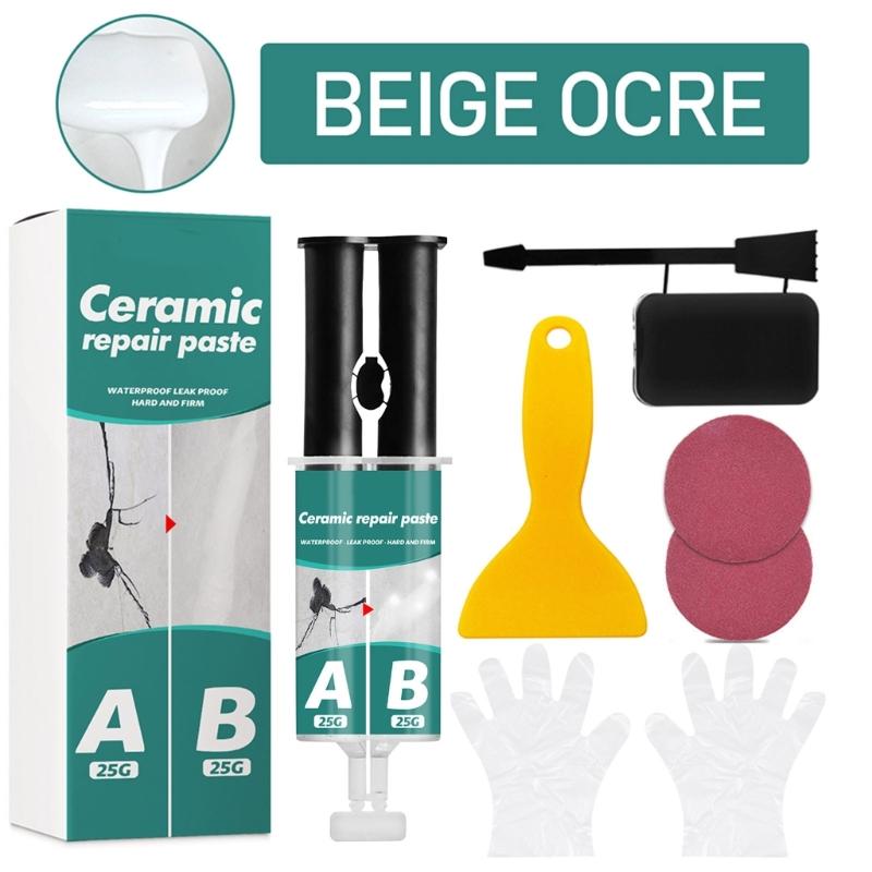 Kit Pasta per Riparazione Piastrelle Colla Ceramica Adesivo Rapido per Riparare Crepe Buchi con Raschietto e Bastoncino Mescolatore Gratuiti Copertura