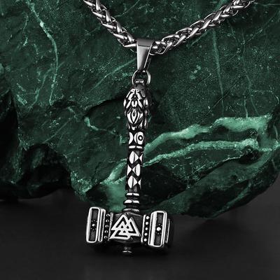 Ciocanul lui Viking Odin Valknut Rune Pandantiv Moda bărbați Retro 316L Oțel inoxidabil Pandantiv Colier Cadou Bijuterii En-gros