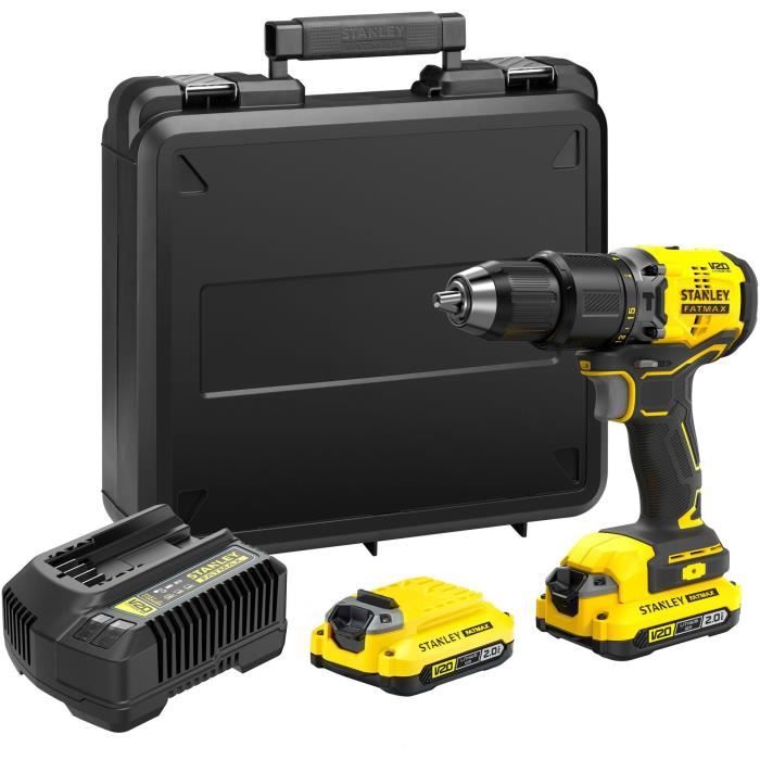 Perceuse visseuse a percussion sans fil - 18V - STANLEY FATMAX V20 - SFMCD715D2K-QW - Brushless - 60Nm - 2 batteries 2 Ah + chargeur