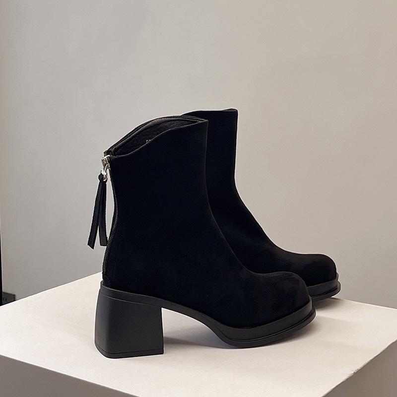 Beige retro detachable boots thick heel Martin boots women's 2025 new spring and autumn height-increasing and thin knight boots