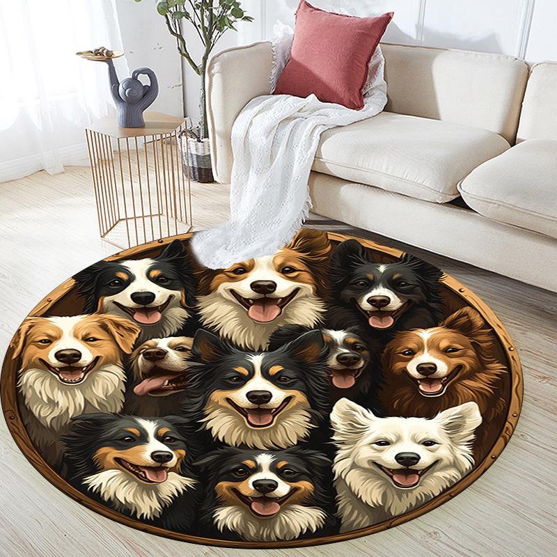 Border Collies Runder Teppich, Teppich für Wohnzimmer Schlafzimmer Sofa Spielzimmer Dekor, Rutschfeste Bodenmatte