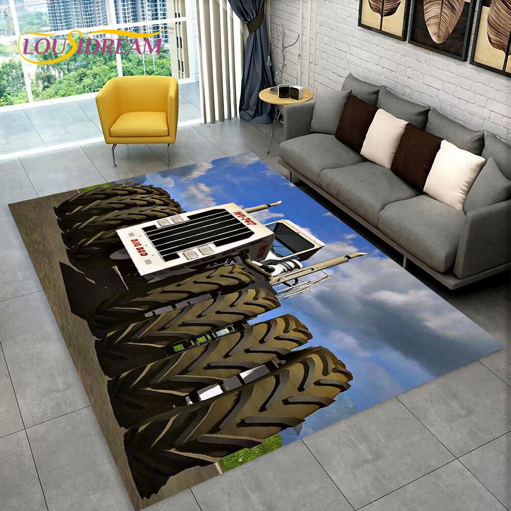 Truck Car Tractor Series Pattern Area Rug,Carpet Rug for Home Living Room Bedroom Sofa Doormat Decor,kids Non-slip Floor Mat 3D