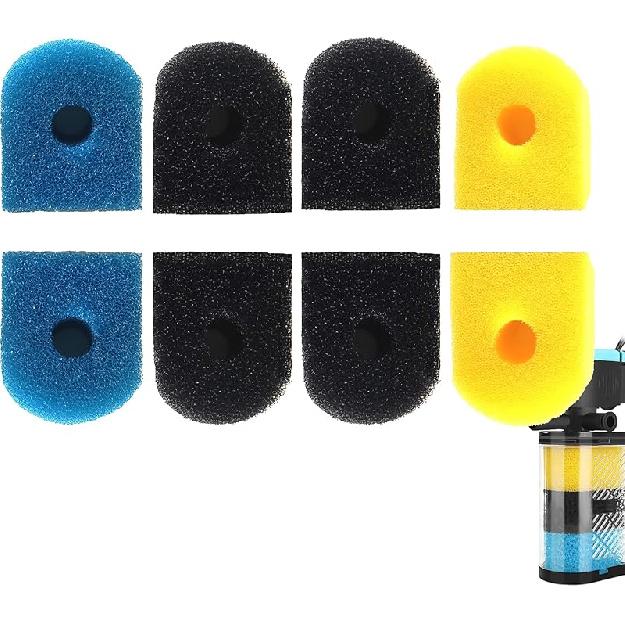 Aquarium Filter Replacement Sponge, Fish Tank Filter Replacement Parts, Including 2 x Coarse Sponge, 2 x Fine Sponge 4 x Black Sponge 8 Pack