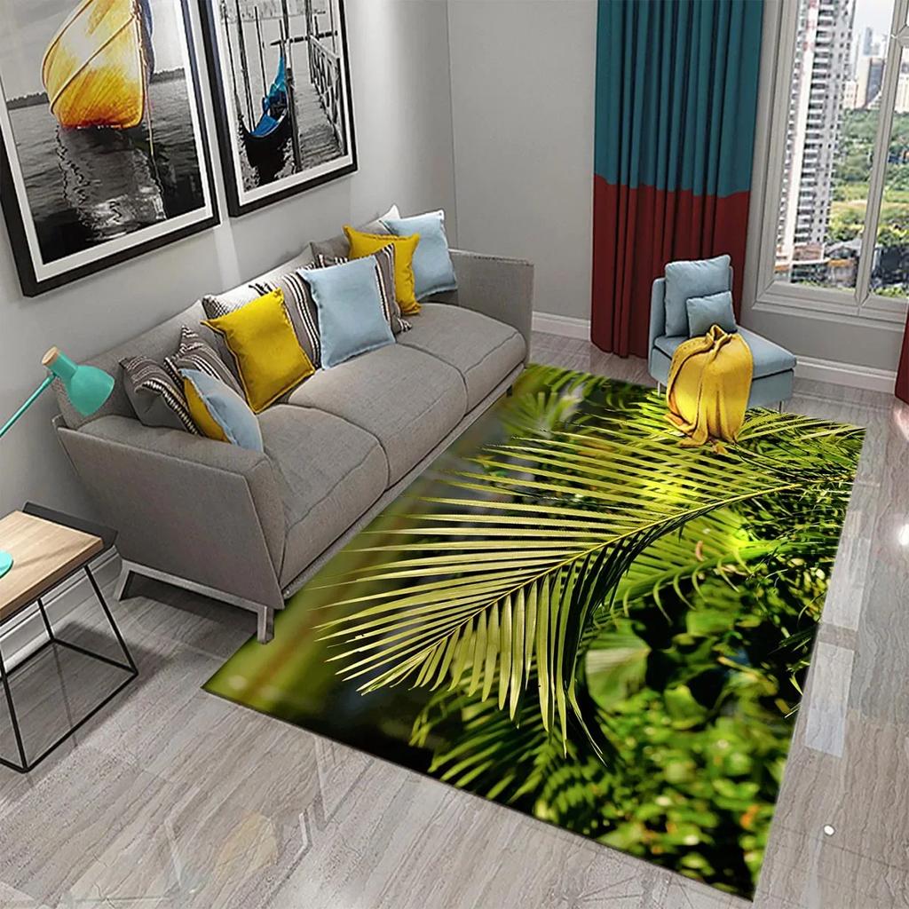 Green Tropical Palm Leaves Sunset Carpet Living Room Decor Floor Rug Non Slip Absorbent Carpet for Kitchen Bathroom Entrance Mat