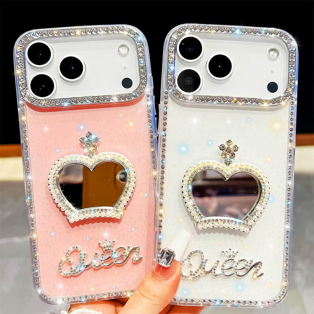 Handmade Sparkly Diamond Crown Mirror IMD Phone Case, Compatible with iPhone 13,iPhone 14,iPhone 15,iPhone 16,iPhone 17 Series