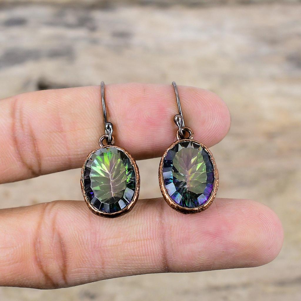 Faceted Rainbow Mystic Topaz Earring Electroformed Copper Earrings Handmade Earring Electroformed Jewelry Gift For Mom Real Gemstone Jewelry