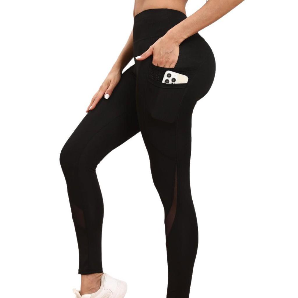 Hohe Netz-Yogahose mit Doppeltaschen - Po-Lifting, Atmungsaktiv und Bequem für Damen