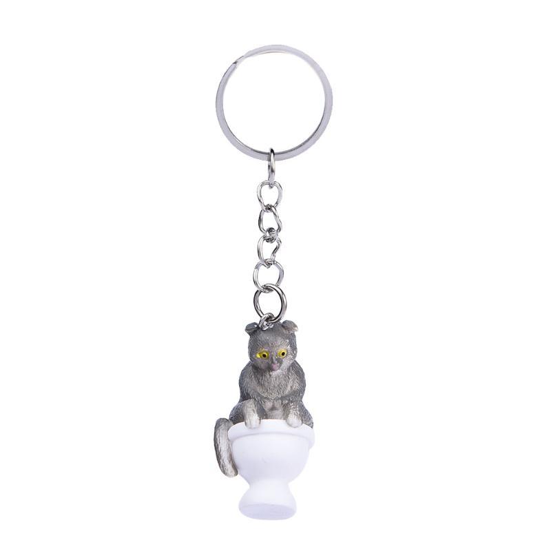 Funny Pvc Cat Keychain Toilet Shape Design Color Options For Cat Lovers Bag Car Key Decor