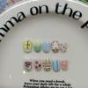 Cute Hand-Painted Press-On Nails Short Square Style Cat Eye Design Sweet Ins Aesthetic Nail Art Women
