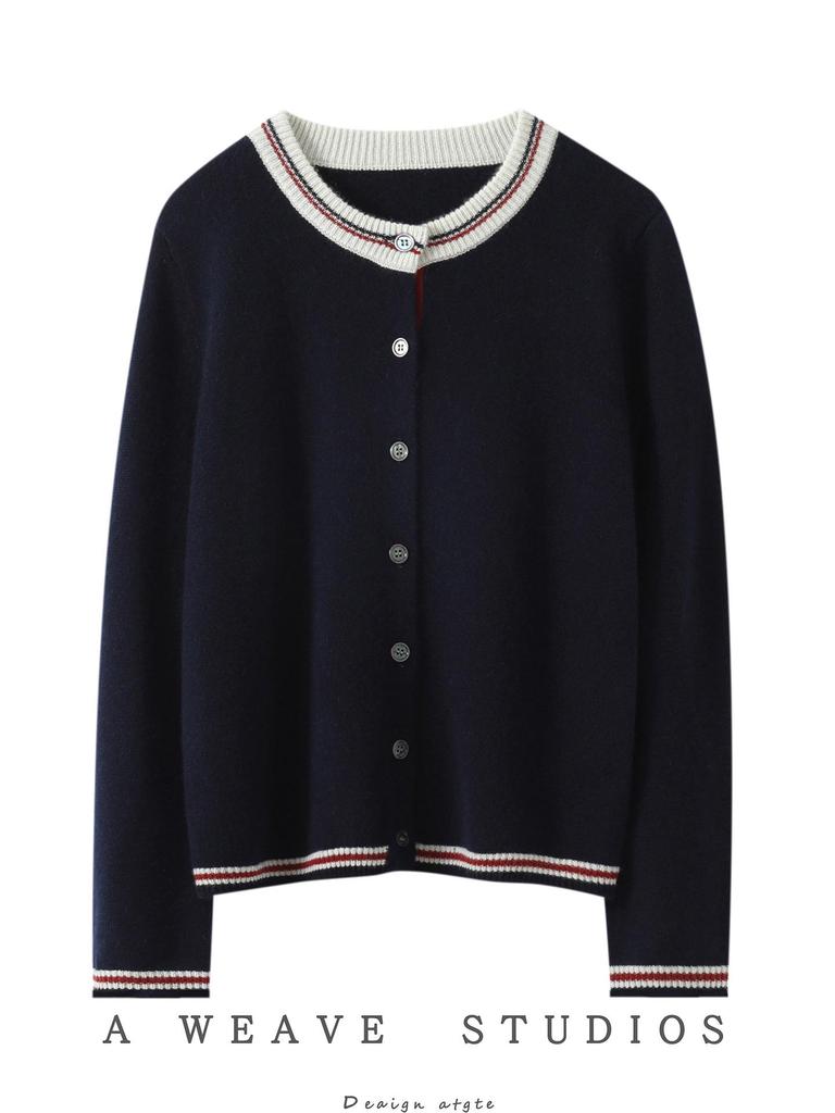Women's Autumn Color Block Cashmere Cardigan Sweater