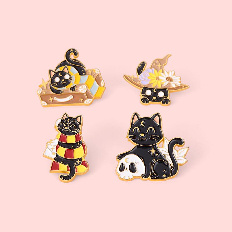 Cute Magic Black Cat Dark Sorcerer Cartoon Alloy Badge Girl Boy Kid Backpack Hat Clothes Collar DIY Decorative Anime Animal Pin