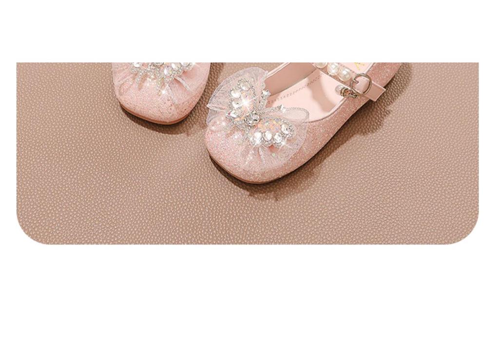 2026 Spring Girls' Princess Leather Shoes with Rhinestone Bow & Soft Sole