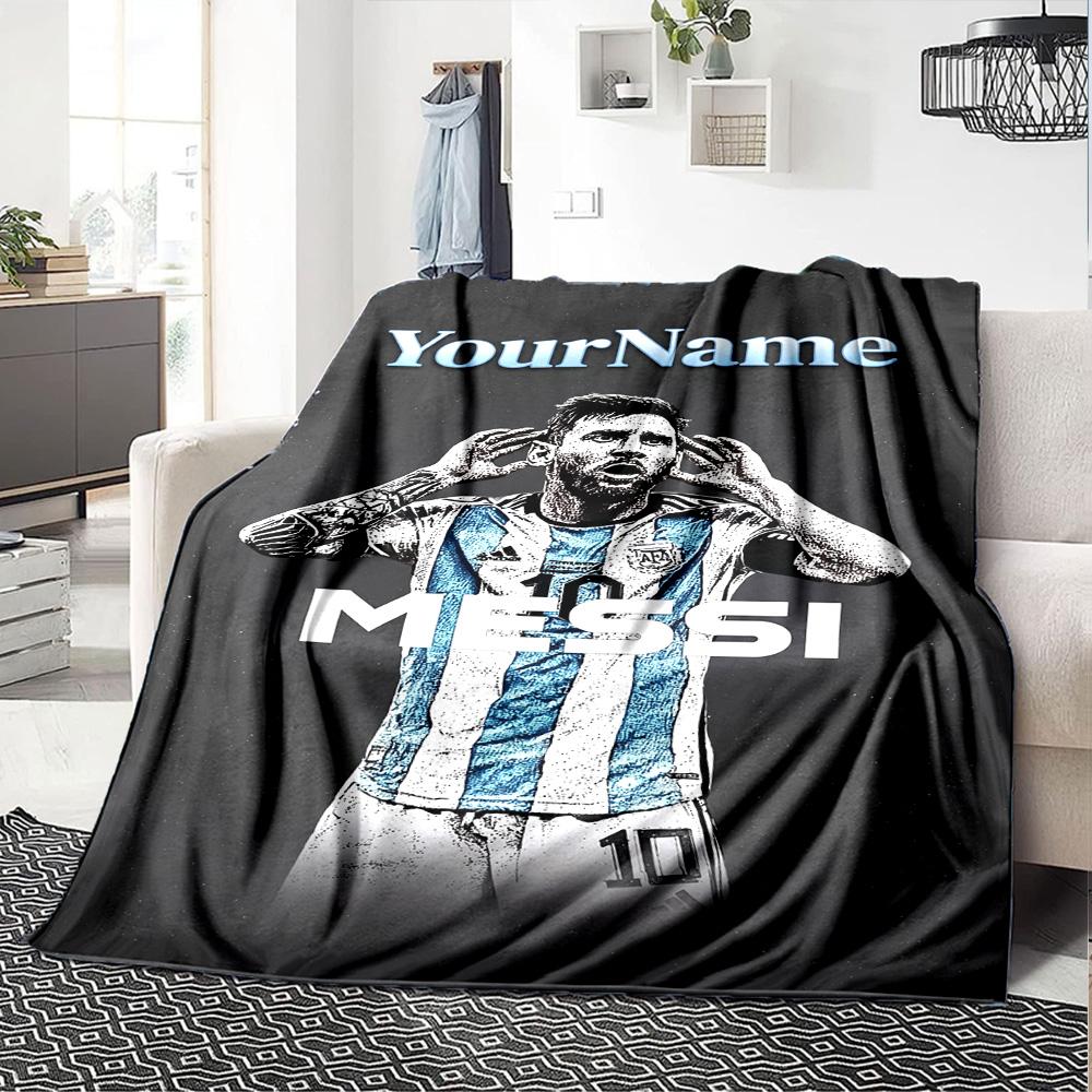 Messi Customize Text Blanket Gift Personalized Blanket Comfortable Great for Chair Living Room Livingroom Home Decor Four Seasons Universal
