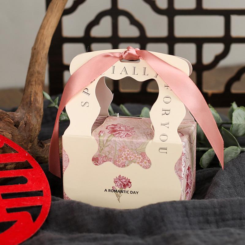 10Pcs Packaging Bags Handheld Souvenir Boxes Wedding Candy Box Portable Silk Ribbon Foldable Paper Birthday