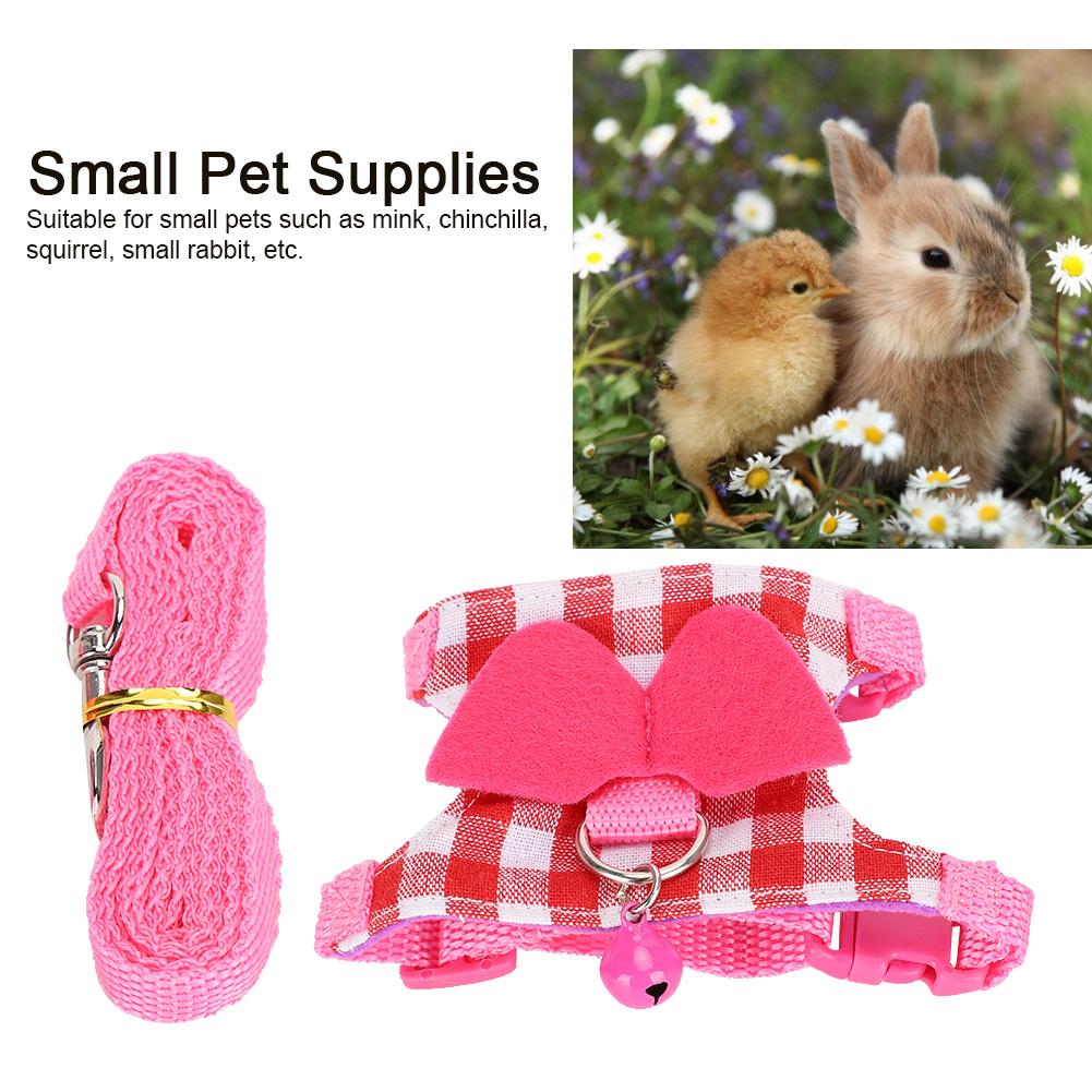 Small Animal Outdoor Walking Harness Pink Plaid Vest Leash Set Chest Strap for Ferret Chinchilla