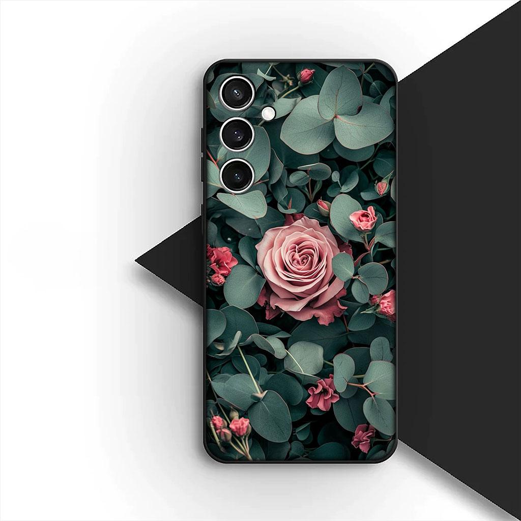 Phone Cover for Samsung Galaxy S25 S24 S23 FE Ultra Plus S7 Edge S25+ S23+ A56 5G Funda Casing Soft Case Poppy Flower Bloom Rose