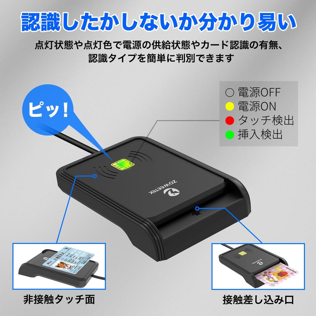 ZOWEETEK IC Card Compatible with My Number Electronic Vehicle Inspection and Compact Design Contactless/Contact Reader, Cards, Certificates, e-Tax