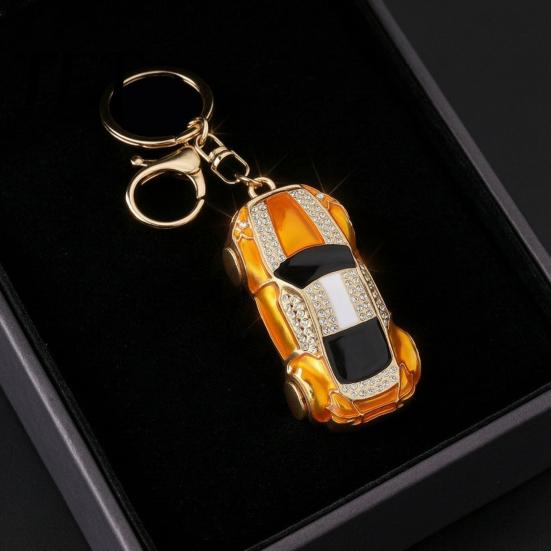 Small Gift for Friends Sports Car Keychain with Sparkling Rhinestones, Durable Zinc Alloy Enthusiasts Stylish Pendant, Decorative Compact Key