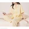 Yes Family Double Gauze Pajama Short Check Size Yellow Women's Set, 100% Cotton, Sleeves, Pattern, L,