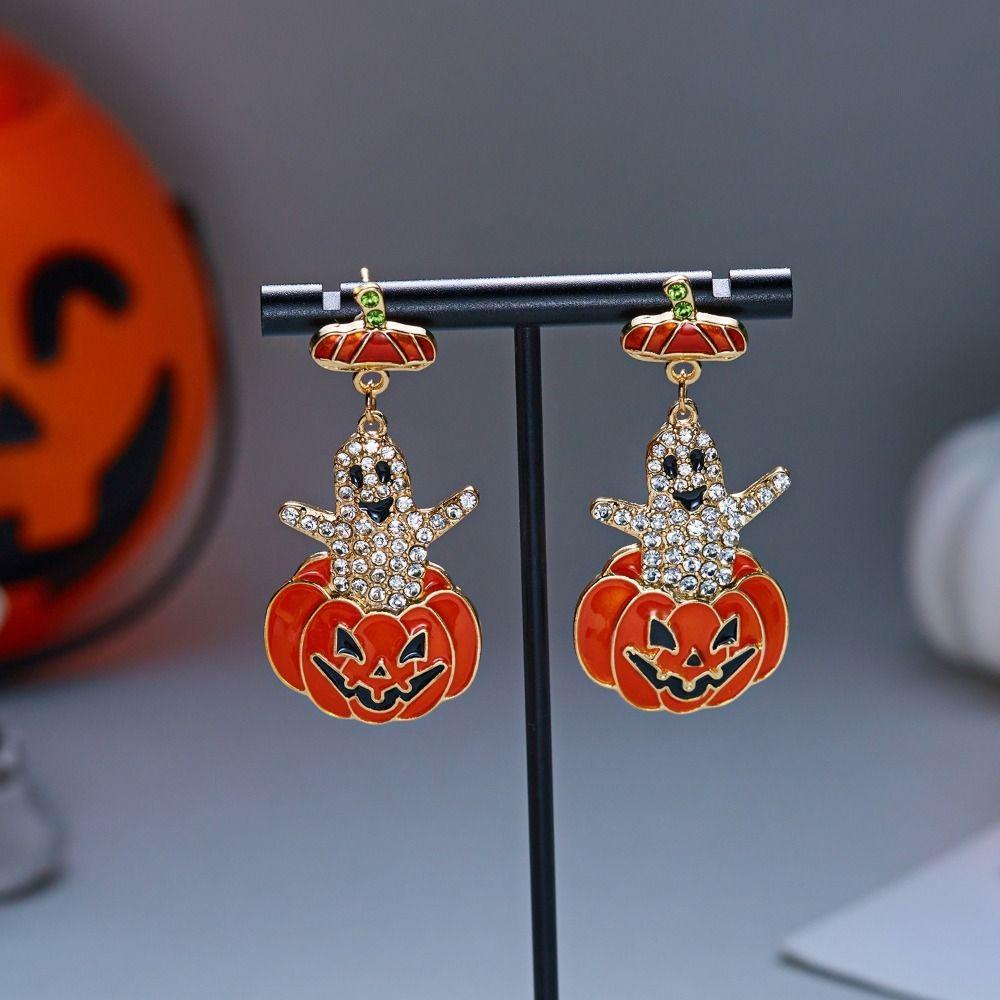 Alloy Material Drop Earrings Long Tassel Design Pumpkin Earrings Ghost Earrings  Costume Cosplay