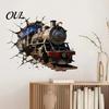 Wall Renovation Stickers for Renters 3D Retro Train Sticker, Break Through Decal, Peel and Stick Art Removable Living Room Mural Kids Bedroom Playroom