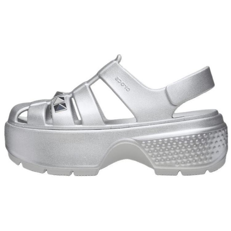 Crocs Stomp Comfortable Versatile Roman Sandals 5.9cm Women Sandals Silver 210409-040