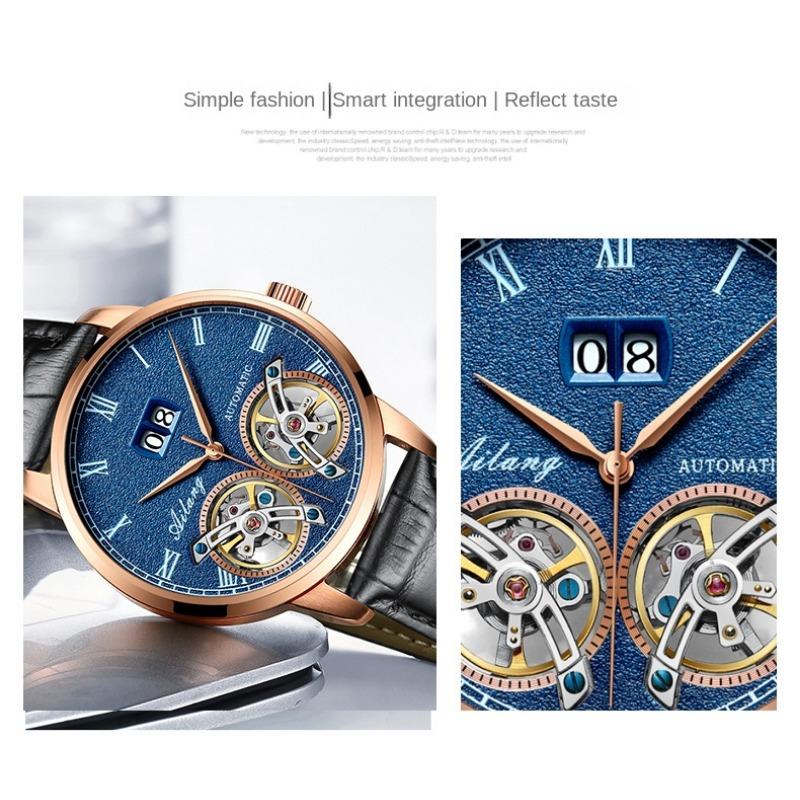 AILANG Herrenuhr, vollautomatische mechanische Uhr, doppeltes Schwungrad, wasserdicht, Kalendergürtel, Herrenuhr