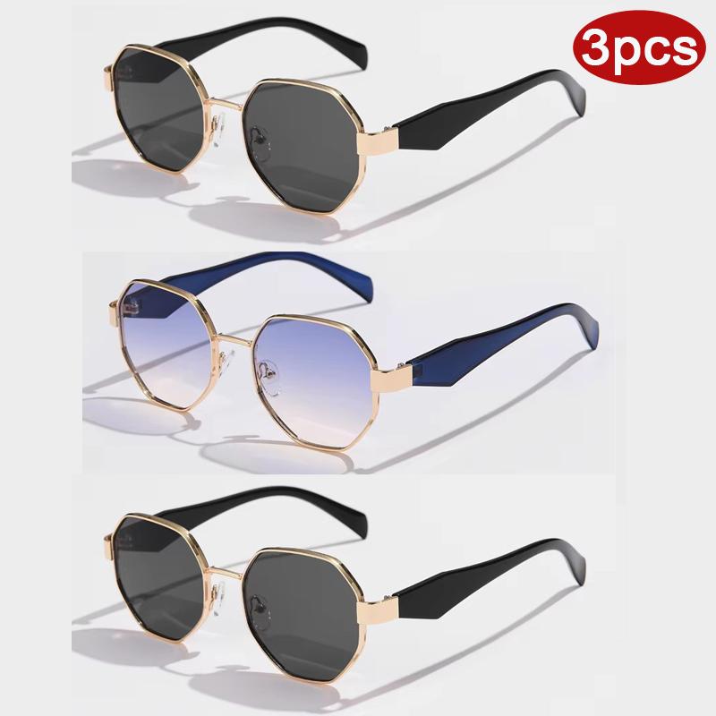 3pcs  Fashion Metal Frame Polygonal Sunglasses Women Gradient Driving Sun Glasses Female Stylish Outdoor Vacation Shades UV400
