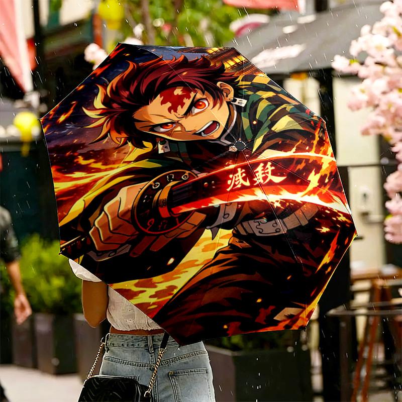 Demon Slayer Druckschirm Automatisches Öffnen/Schließen - Tragbares faltbares Design - Tägliche Nutzung für Reisen/Outdoor - Geschenk zum Geburtstag