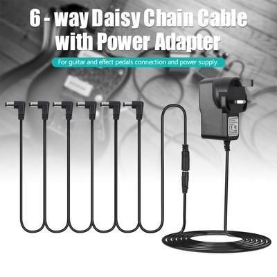 Adaptador de fuente de alimentación para Pedal de efectos de guitarra con Cable de cadena tipo Margarita de 6 vías, línea de alimentación en ángulo recto