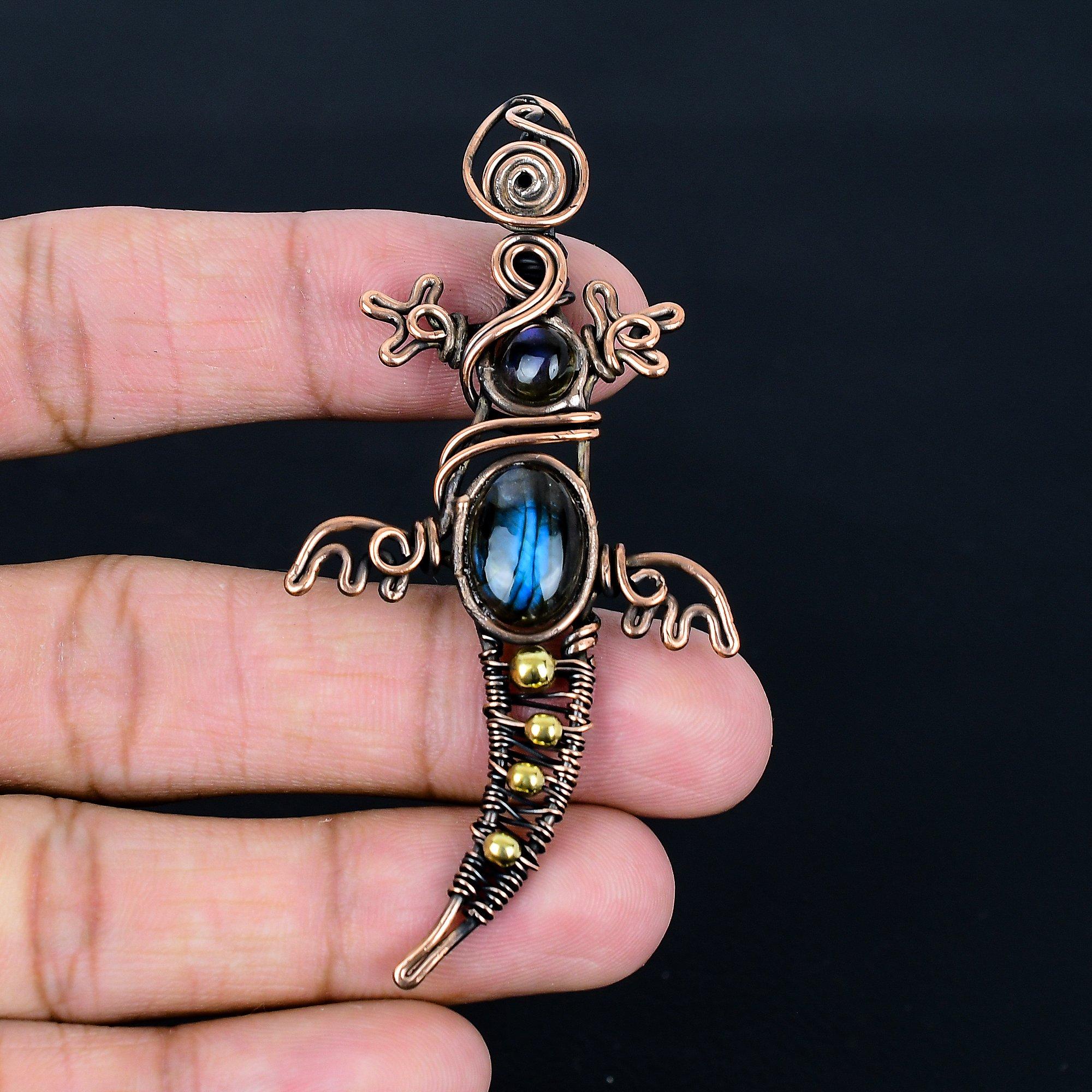 

Подвеска из лабрадорита, Подвеска ручной работы, обернутая медной проволокой 999 пробы, Антикварное украшение, Для подарка, Серебряное украшение 2.55 Inches