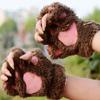Girl Half Cute Claw Warm Fluffy Multi-color Cat Soft Gloves Bear Paw Winter Fingerless