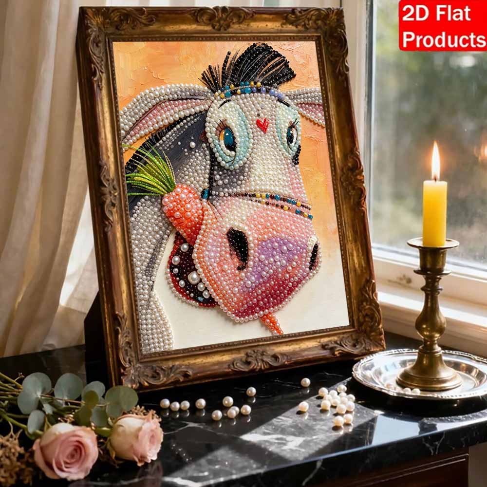 DIY Pearl Painting Canvas Cute Donkey Eating Carrot 3D Bead Art Kit Relaxing Handmade Craft for Home Wall Room Decoration Birthday Gift