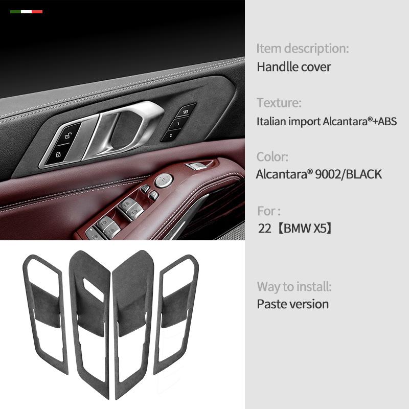 4PCS For BMW X5 G05 2024 Top Suede Interior Door Handle Bowl Frame Trim Stickers Covers Car Accessories