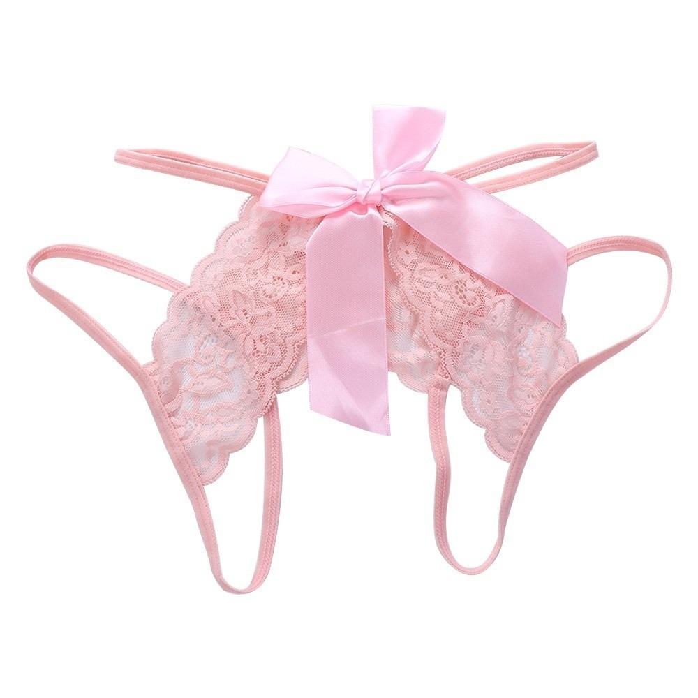 Bow Open Crotch Briefs Floral Embroidery Sheer Mesh Panties Fashion Lace Briefs  Ladies Girls