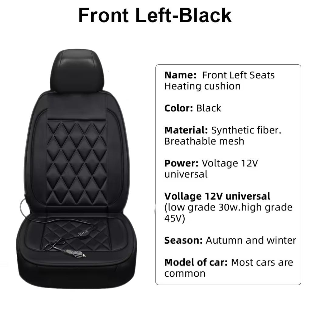 30s Fast Heating Car Seat Cushion  Autumn Winter Electric Pad  Safe Warm Lumbar Support, Small Cars Special Q3-Left black