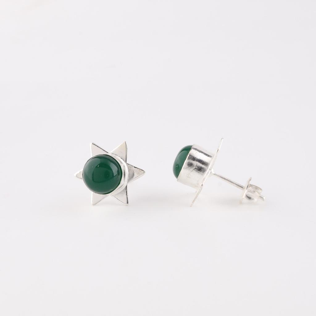 Green Onyx Cab Gemstone 925 Sterling Silver Jewelry Handmade Stud Earrings 0.44" EE-175-22