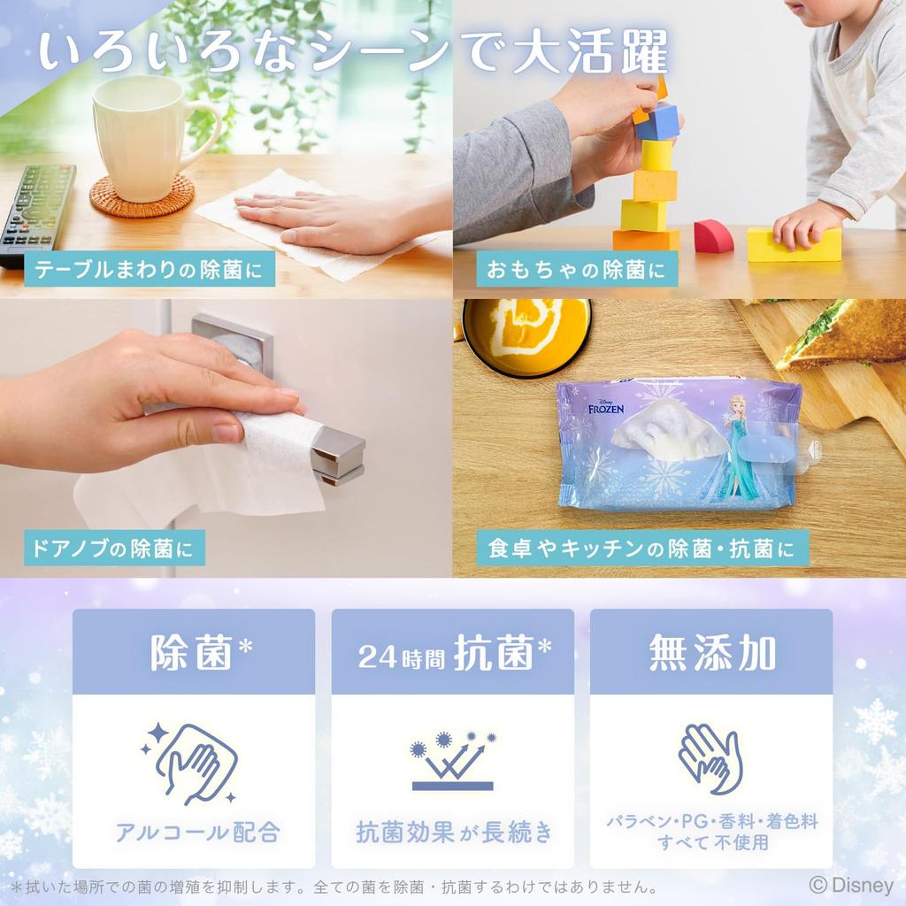 LEC Disney Alcohol Disinfectant Wet 55 Sheets X 12 Packs Antibacterial Made In Japan Wipes, (Frozen) / 24-Hour /