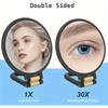 360 Rotatable Dual Sided Makeup Mirror 1X and 30X Magnification Portable Travel Mirror No Battery Black Gold Frame Design